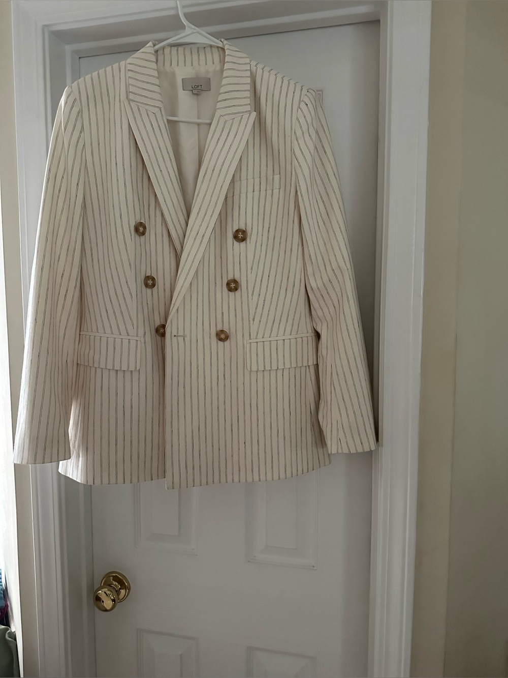 LOFT Cream Blazer with Pinstripes- beautifully lined
